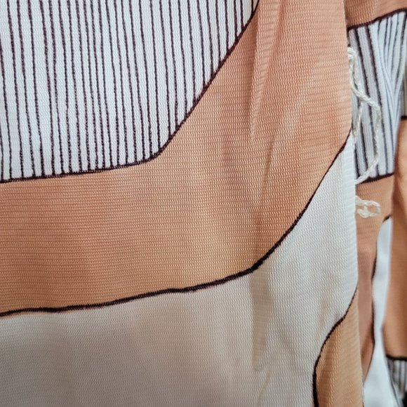 Vintage Dress Acetate Abstract Geometric Tan White Short Long Sleeve Sz 10 Tags - Picture 12 of 13